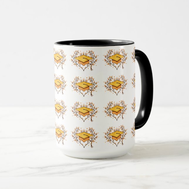 Elegant Goldenrod Hand-drawn Cap Graduation Mug (Front Right)