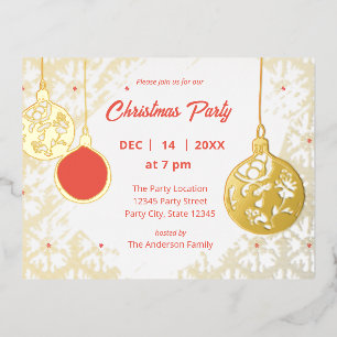 Elegant Goldfoil Festive Ornaments Christmas Party Foil Invitation Postcard
