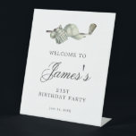 Elegant Golf 21st Birthday Party Welcome Pedestal Sign<br><div class="desc">Welcome your guests with this elegant tabletop pedestal sign. The top of is decorated with golf accessories - a golf club, golf ball, hat and gloves. The watercolor design creates a traditional and classic aesthetic. Perfect for a birthday bash at the club or a backyard BBQ. All of the text...</div>