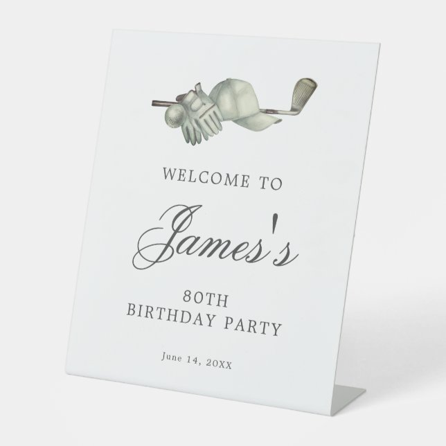 Elegant Golf 80th Birthday Party Welcome Pedestal Sign (Front)