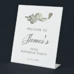 Elegant Golf 90th Birthday Party Welcome Pedestal Sign<br><div class="desc">Welcome your guests with this elegant tabletop pedestal sign. The top of is decorated with golf accessories - a golf club, golf ball, hat and gloves. The watercolor design creates a traditional and classic aesthetic. Perfect for a birthday bash at the club or a backyard BBQ. All of the text...</div>