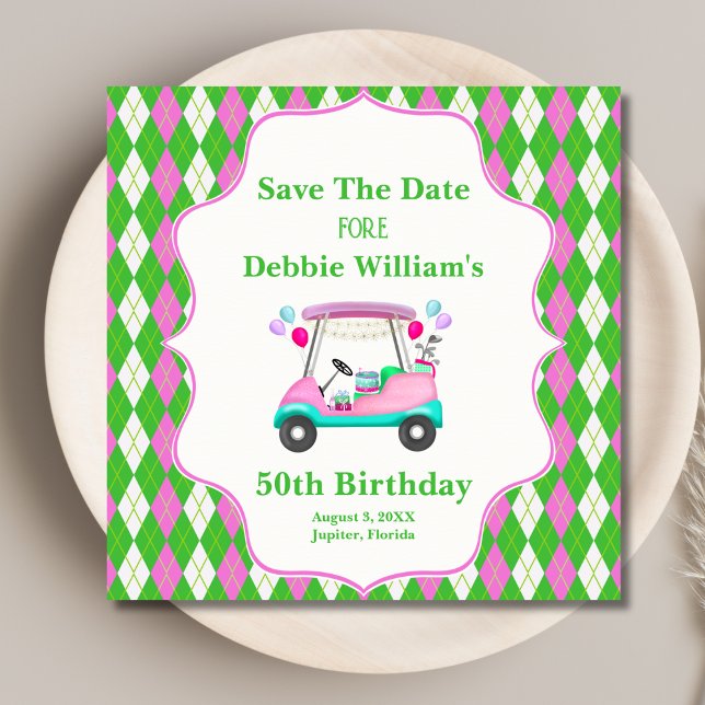 Elegant Golf Cart Ready For Women's Birthday Save The Date (Creator Uploaded)