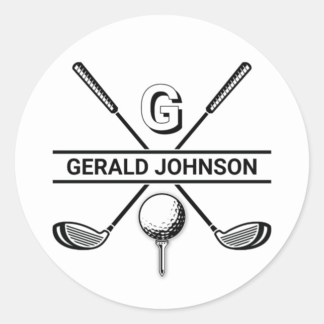 Elegant Golf Monogram Design Classic Round Sticker (Front)