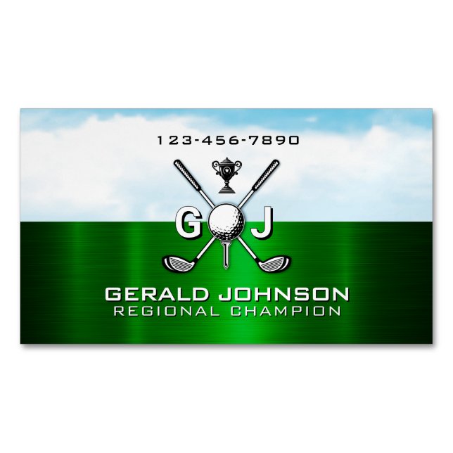Elegant Golf Monogram Design Magnetic Business Card (Front)
