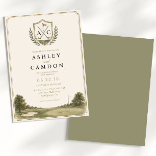 Elegant Golf Monogram Sage Green Wedding Invitation