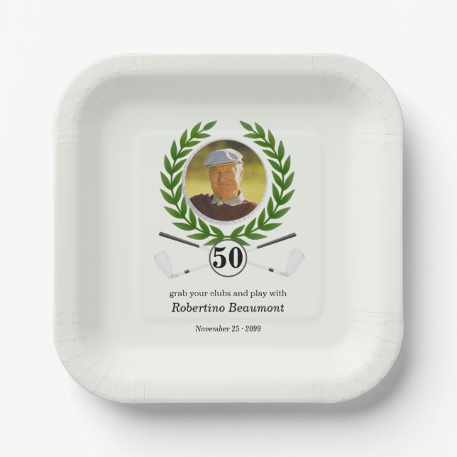 Elegant Golf Theme Player Experience 50th birthday Paper Plate (Front)