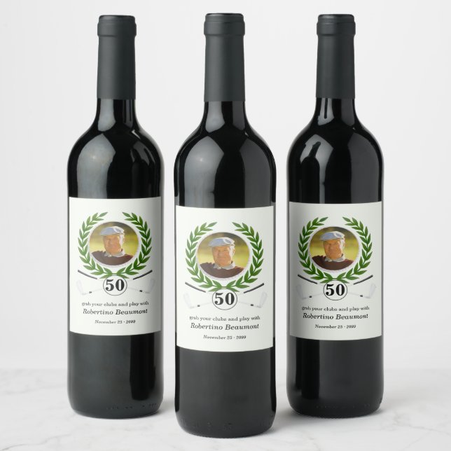 Elegant Golf Theme Player Experience 50th birthday Wine Label (Bottles)