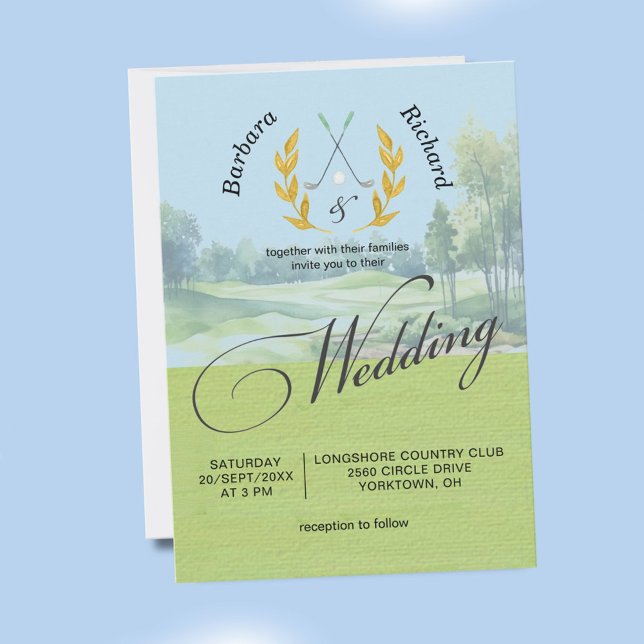 Elegant Golf Wedding Watercolor Golf Course  Invitation (Creator Uploaded)