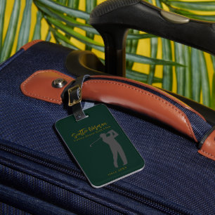 Elegant Golfer Deep-Green Golf Luggage Tag