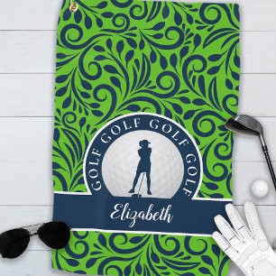 Elegant Golfer Modern Mongrammed Name Green Blue Golf Towel