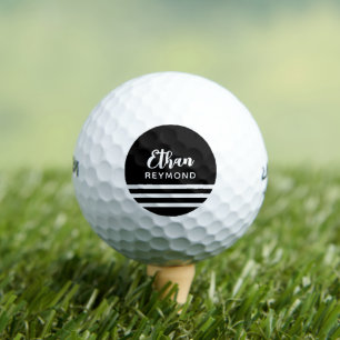 Elegant Golfer Name with 3 Stripes Black Golf Balls