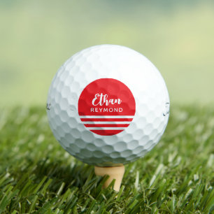 Elegant Golfer Name with 3 Stripes on Red Golf Balls