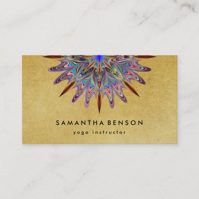 Elegant Golgen Lotus Flower Logo Yoga Busines Business Card (Front)