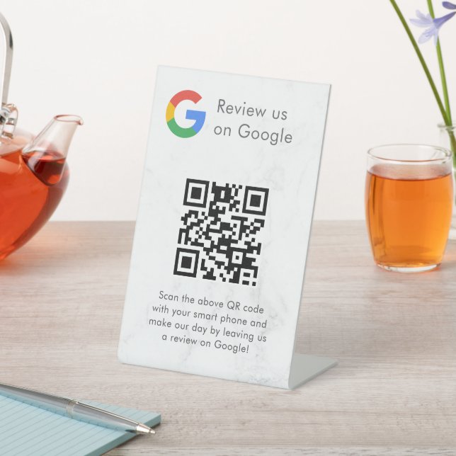 Elegant Google reviews qr code tabletop sign (In SItu)