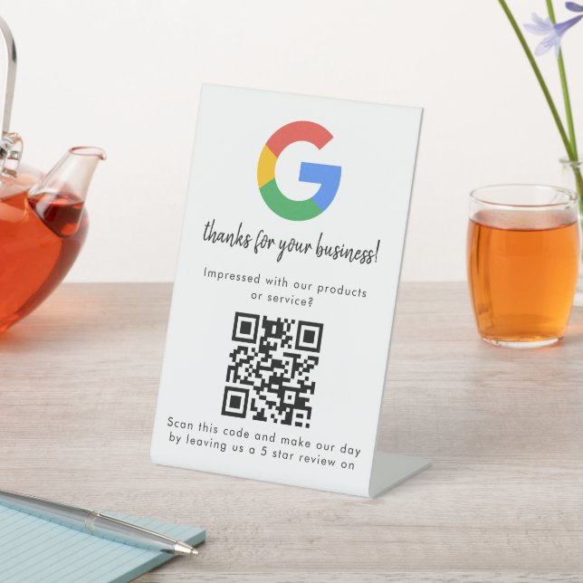 Elegant Google reviews qr code tabletop sign (In SItu)