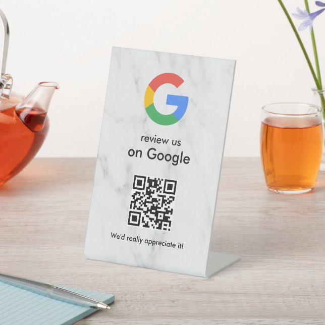 Elegant Google reviews qr code tabletop sign (In SItu)