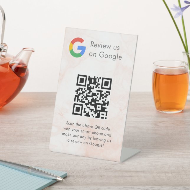 Elegant Google reviews qr code tabletop sign (In SItu)