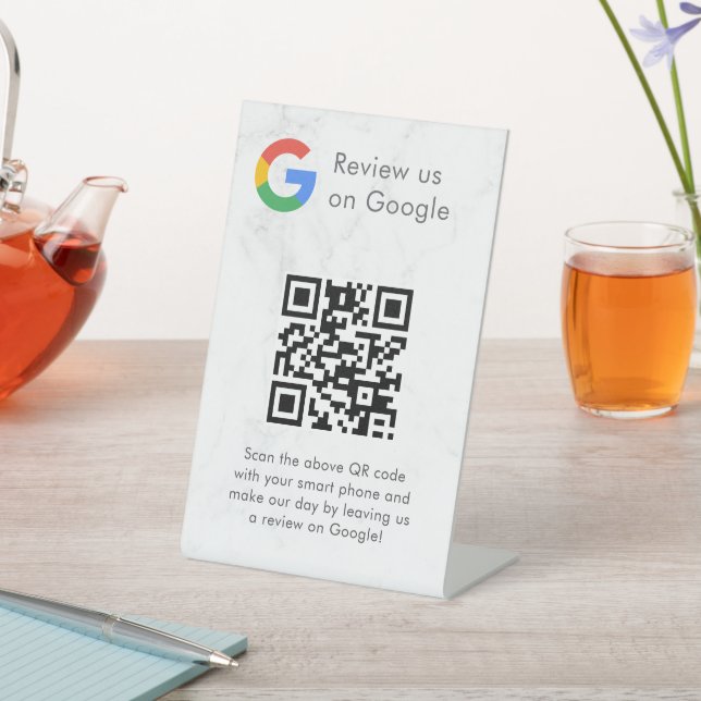 Elegant Google reviews qr code tabletop sign (In SItu)