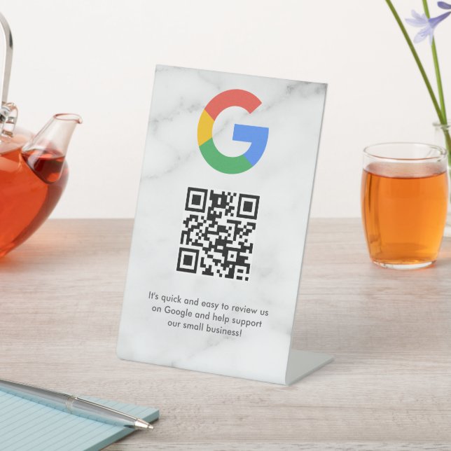 Elegant Google reviews qr code tabletop sign (In SItu)