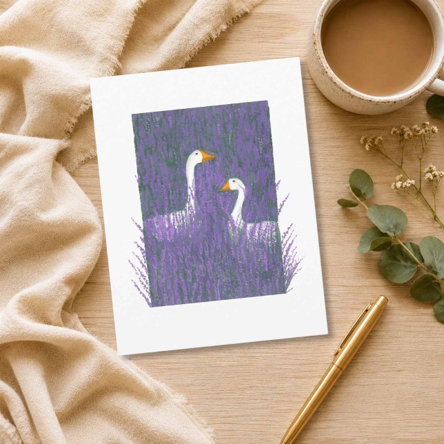 Elegant Goose in a Lavender Garden Art Postcard (Creator Uploaded)