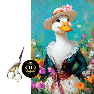 Elegant Goose in Floral Hat Decoupage Tissue Paper