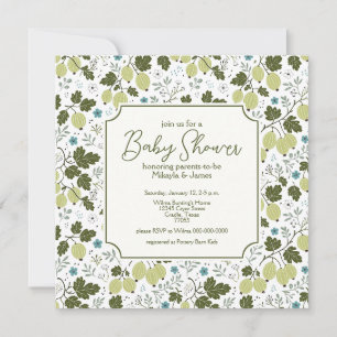 Elegant Gooseberry and Blue Flowers Baby Shower Invitation