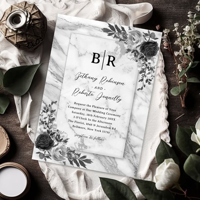 Elegant Goth Black Floral Wedding Invitation (Creator Uploaded)