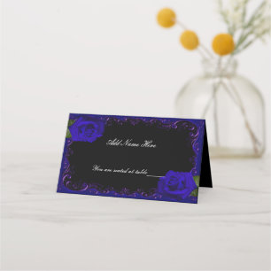 Elegant Goth Blue Roses Table Place Card