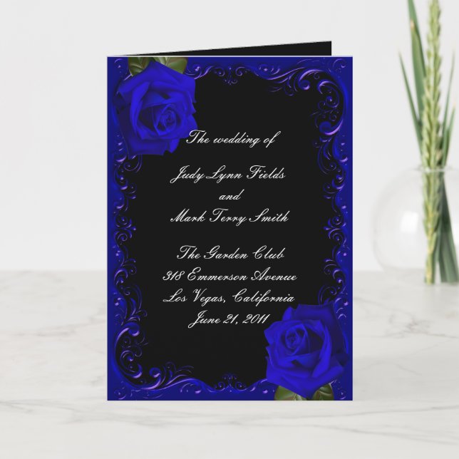 Elegant Goth Blue Roses Wedding Program Programme (Front)
