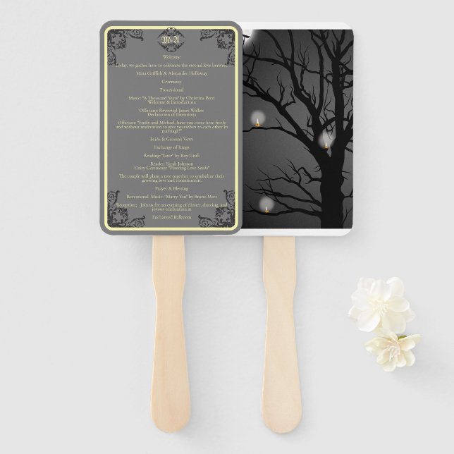 Elegant Goth Dark Enchanted Forest Wedding Hand Fan (Front and Back)