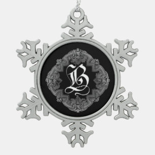 Elegant Goth Initial B Snowflake Ornament
