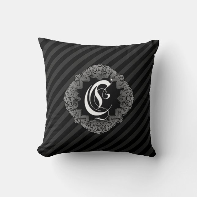 Elegant Goth Initial C Throw Pillow (Front)