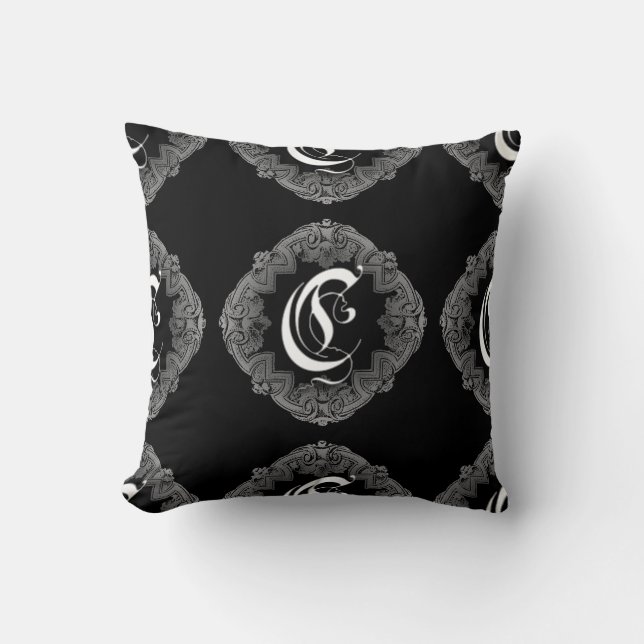 Elegant Goth Initial C Throw Pillow (Front)