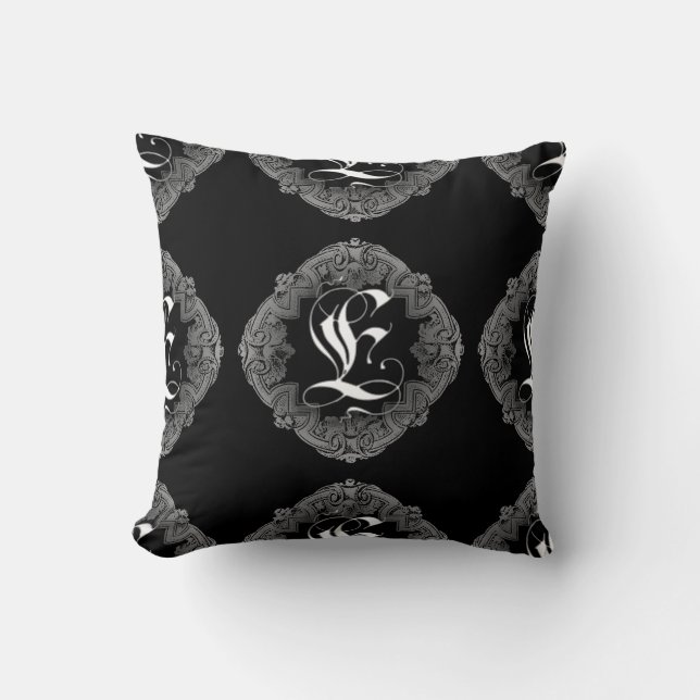 Elegant Goth Initial E Throw Pillow (Front)