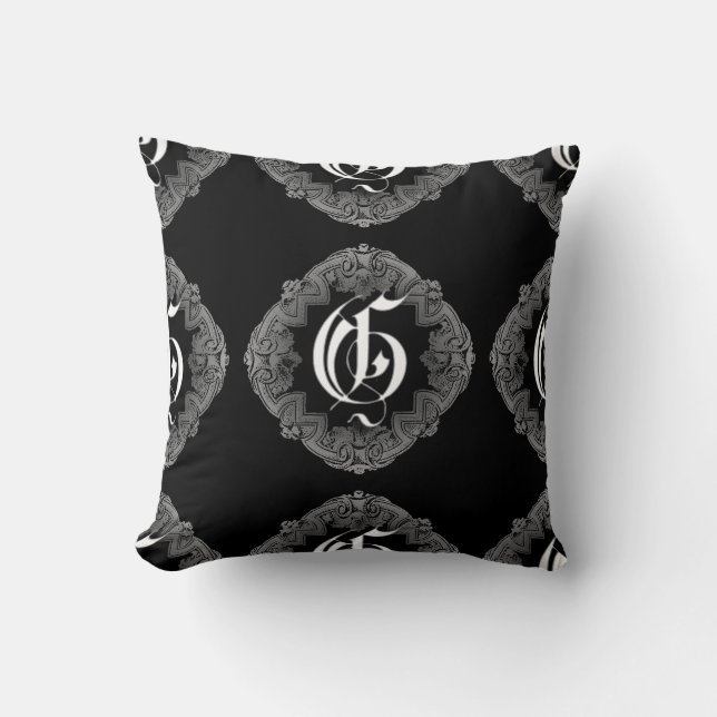 Elegant Goth Initial G Throw Pillow (Front)