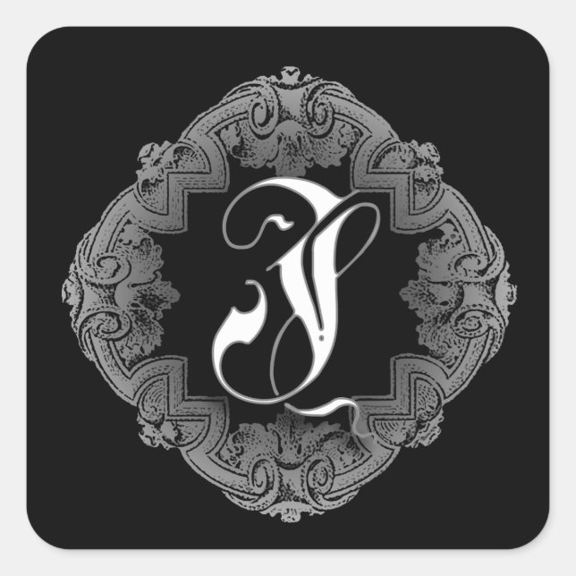 Elegant Goth Initial J Square Sticker (Front)
