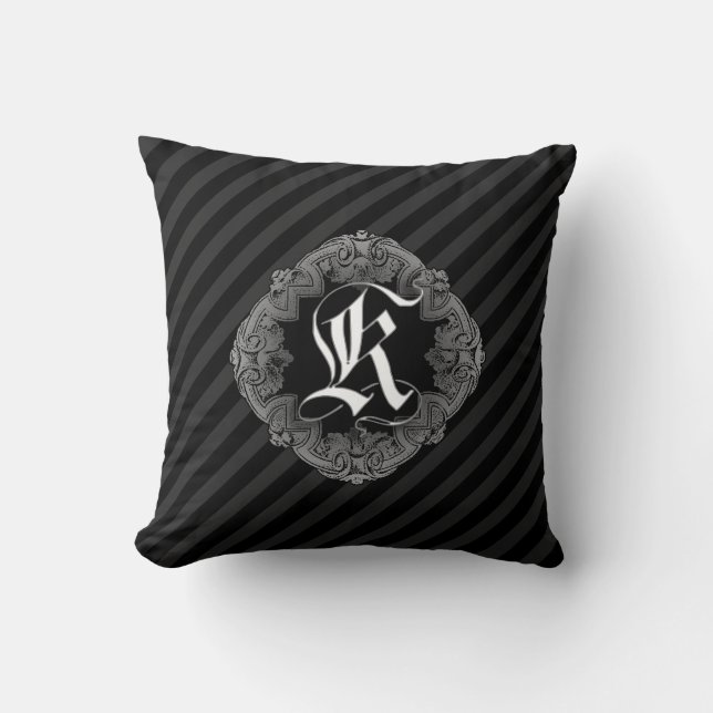 Elegant Goth Initial K Throw Pillow (Front)