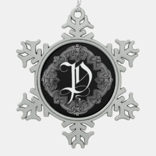 Elegant Goth Initial P Snowflake Ornament