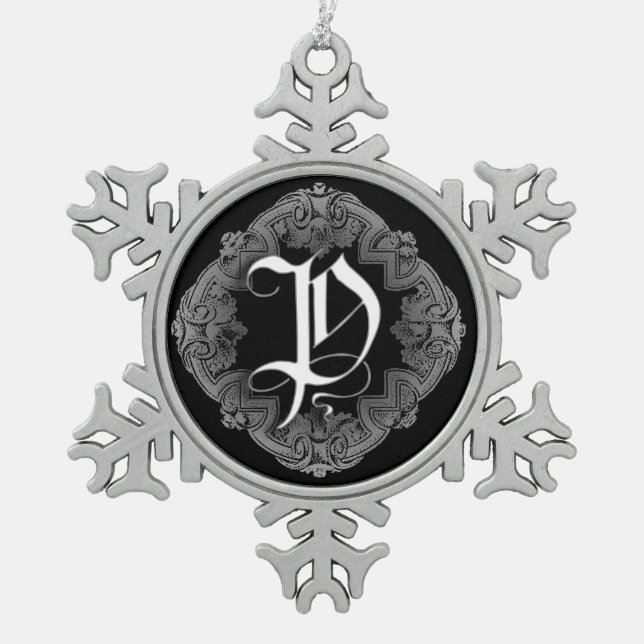Elegant Goth Initial P Snowflake Ornament (Front)