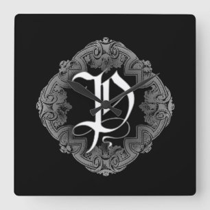 Elegant Goth Initial P Square Wall Clock