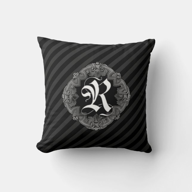 Elegant Goth Initial R Throw Pillow (Front)