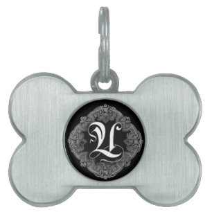 Elegant Goth Initial U Pet Name Tag
