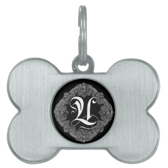 Elegant Goth Initial U Pet Name Tag (Front)