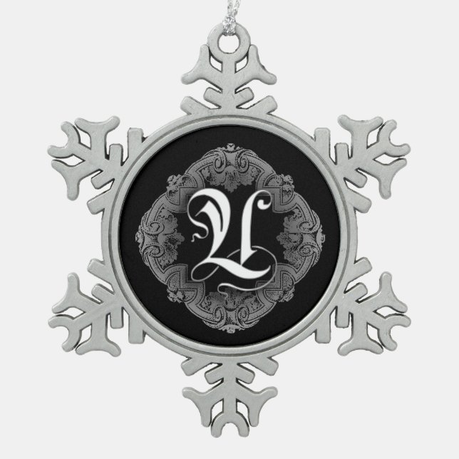 Elegant Goth Initial U Snowflake Ornament (Front)