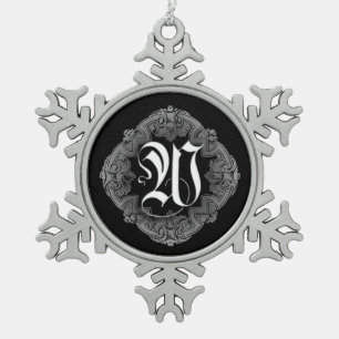 Elegant Goth Initial W Snowflake Ornament