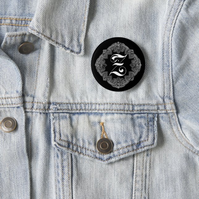 Elegant Goth Initial Z 6 Cm Round Badge (In Situ)