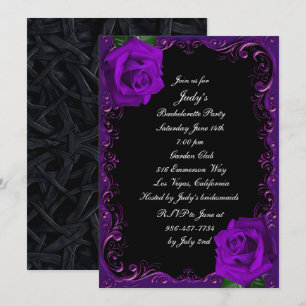 Elegant Goth Purple Roses Bachelorette Party Invitation