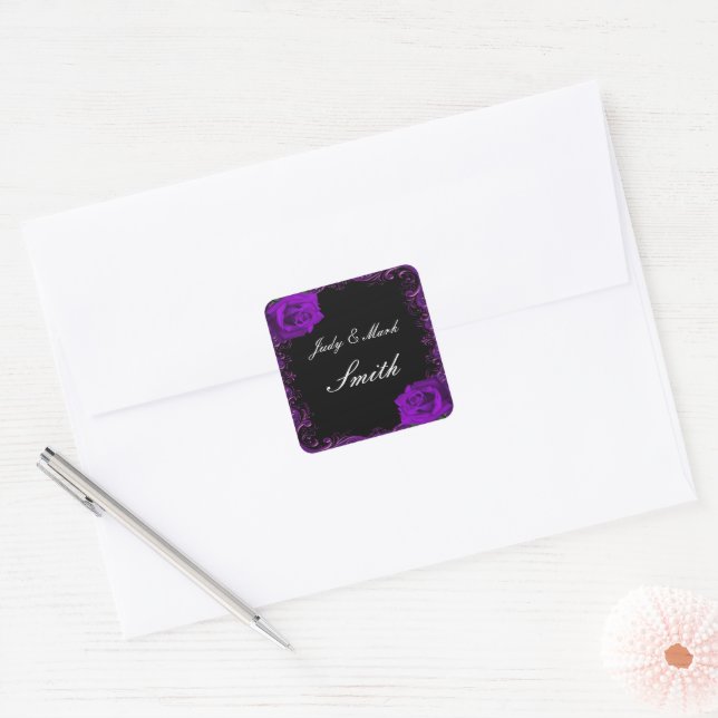 Elegant Goth Purple Roses Wedding Seal (Envelope)