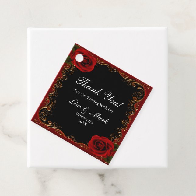 Elegant Goth Red Roses Favour Tags (In Situ)