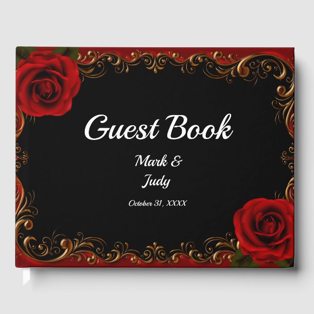 Elegant Goth Red Roses Wedding Guest Book (Front)